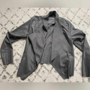 Faux leather and suede draped front jacket
